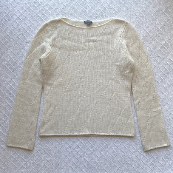 Ann Taylor Petites 100% Cashmere Ivory Knit Sweater Scoop Neck Long Sleeve Small - Picture 1 of 9